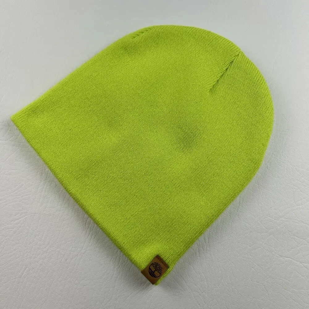 Timberland Neon Green Beanie Hat One Size Unisex Knit Logo Acrylic
